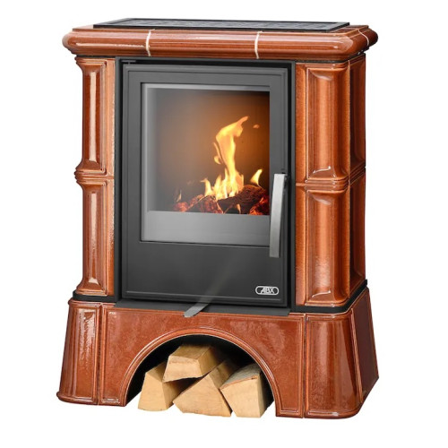 Kachlová kamna ABX Bavaria s výměníkem, kachlový sokl kaštan